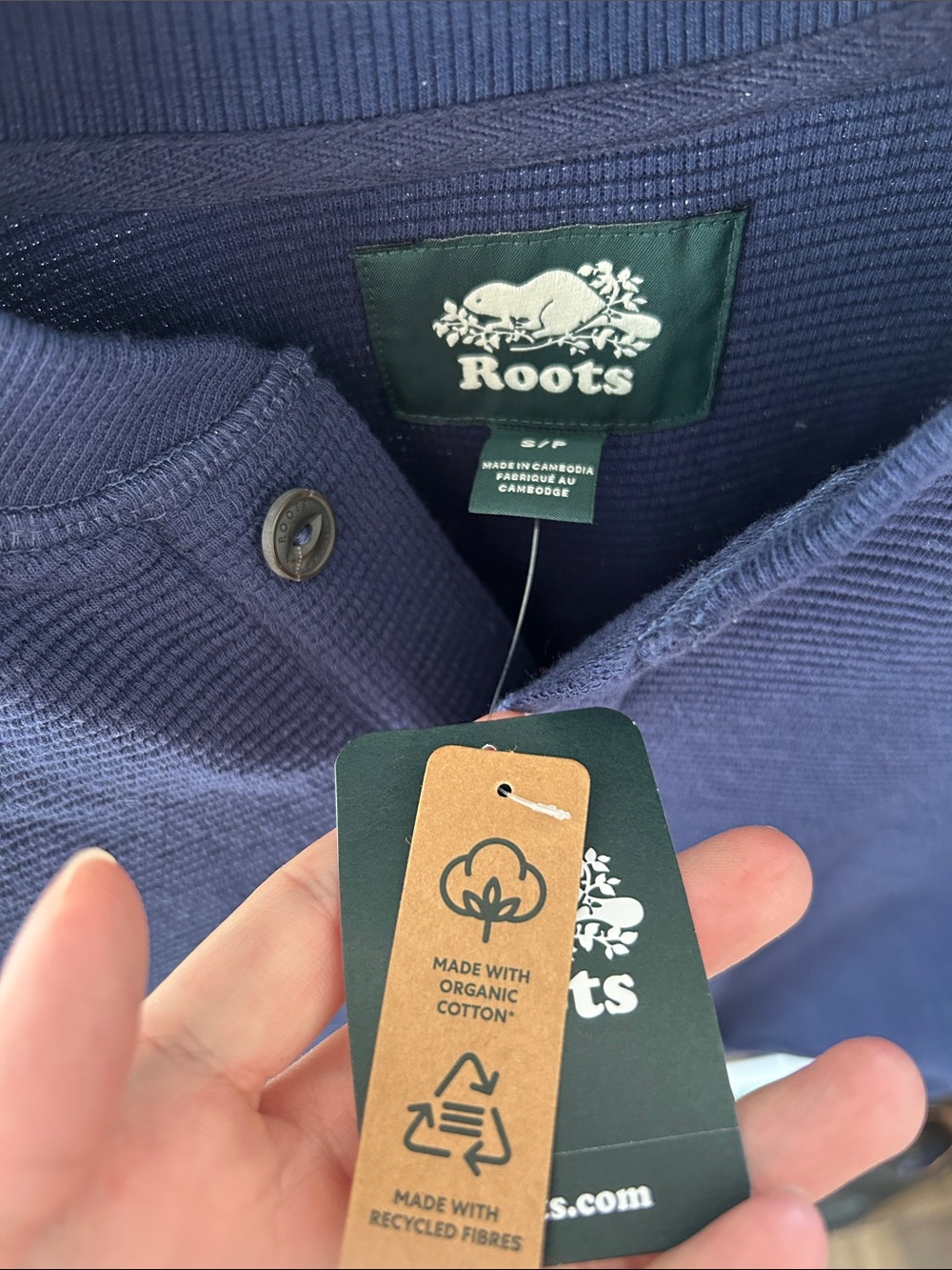 Roots Navy Waffle Henley Shirt - Picture 2 of 4